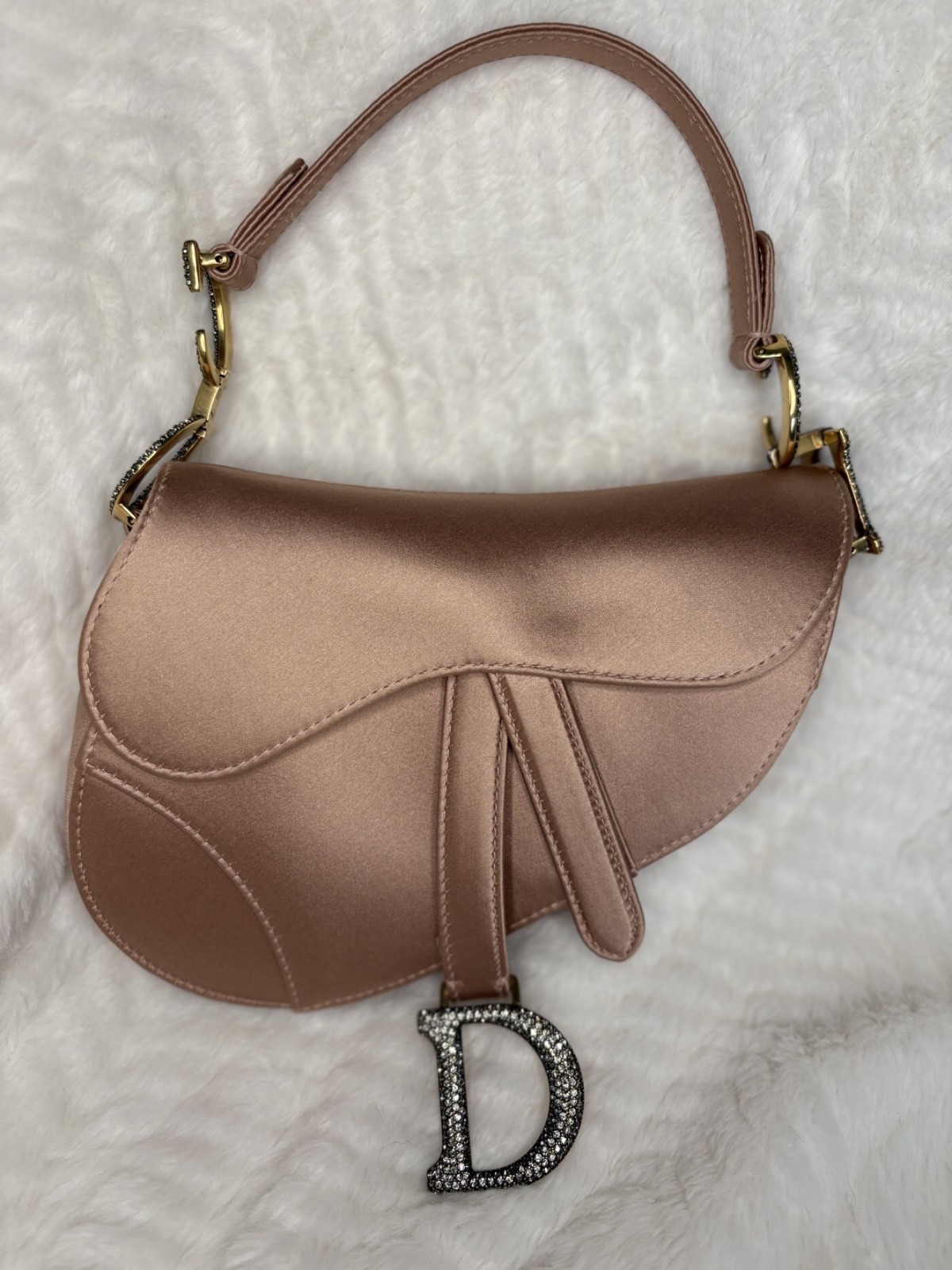 Dior Saddle 2019 Mini Satin Pink Crystal Embellished Bag