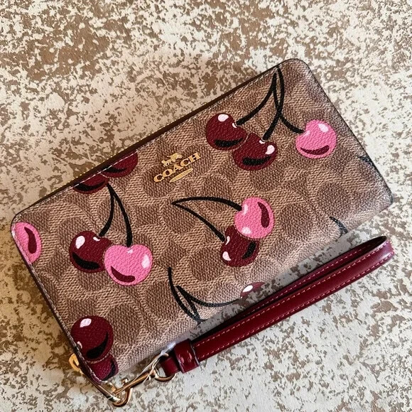 Coach Cherry Print Mollie Tote Signature Canvas Brown Handbag/Wallet Option NWT