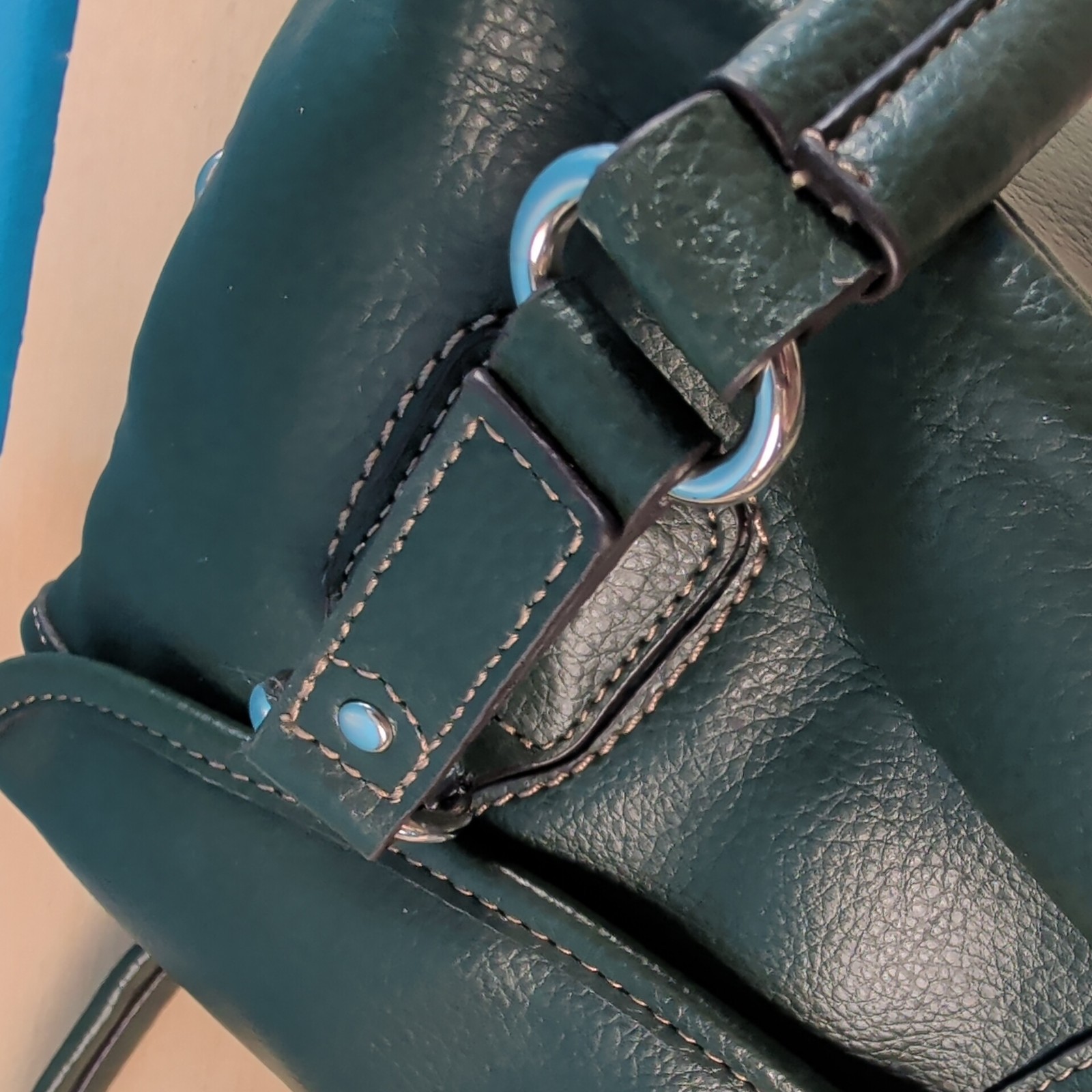 Vintage 90s Medium Leather Handbag Shoulder Bag Popstitch Multi Section green