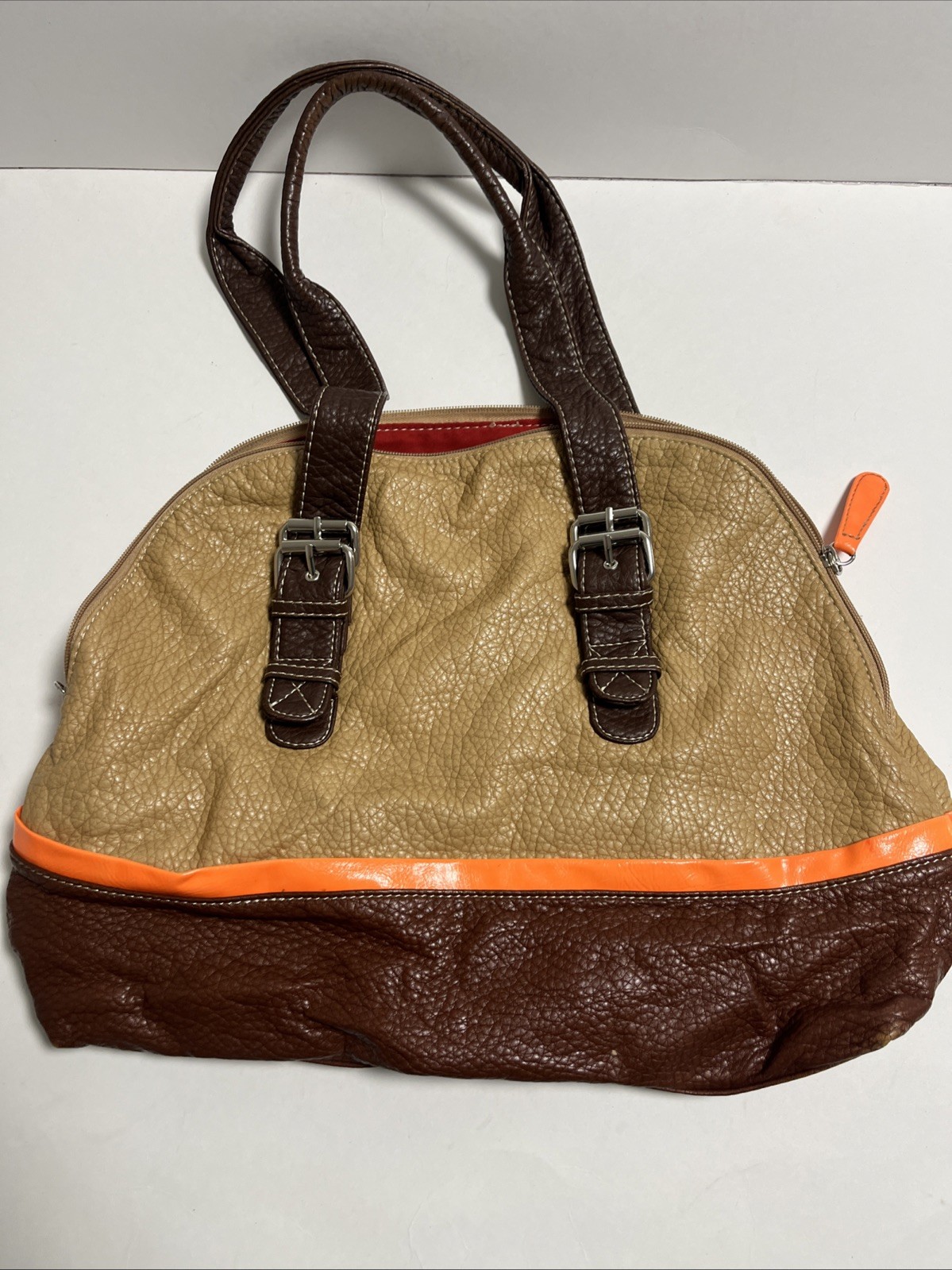 Marc Echo purse/shoulder bag large 16×12 in brown bright orange detail