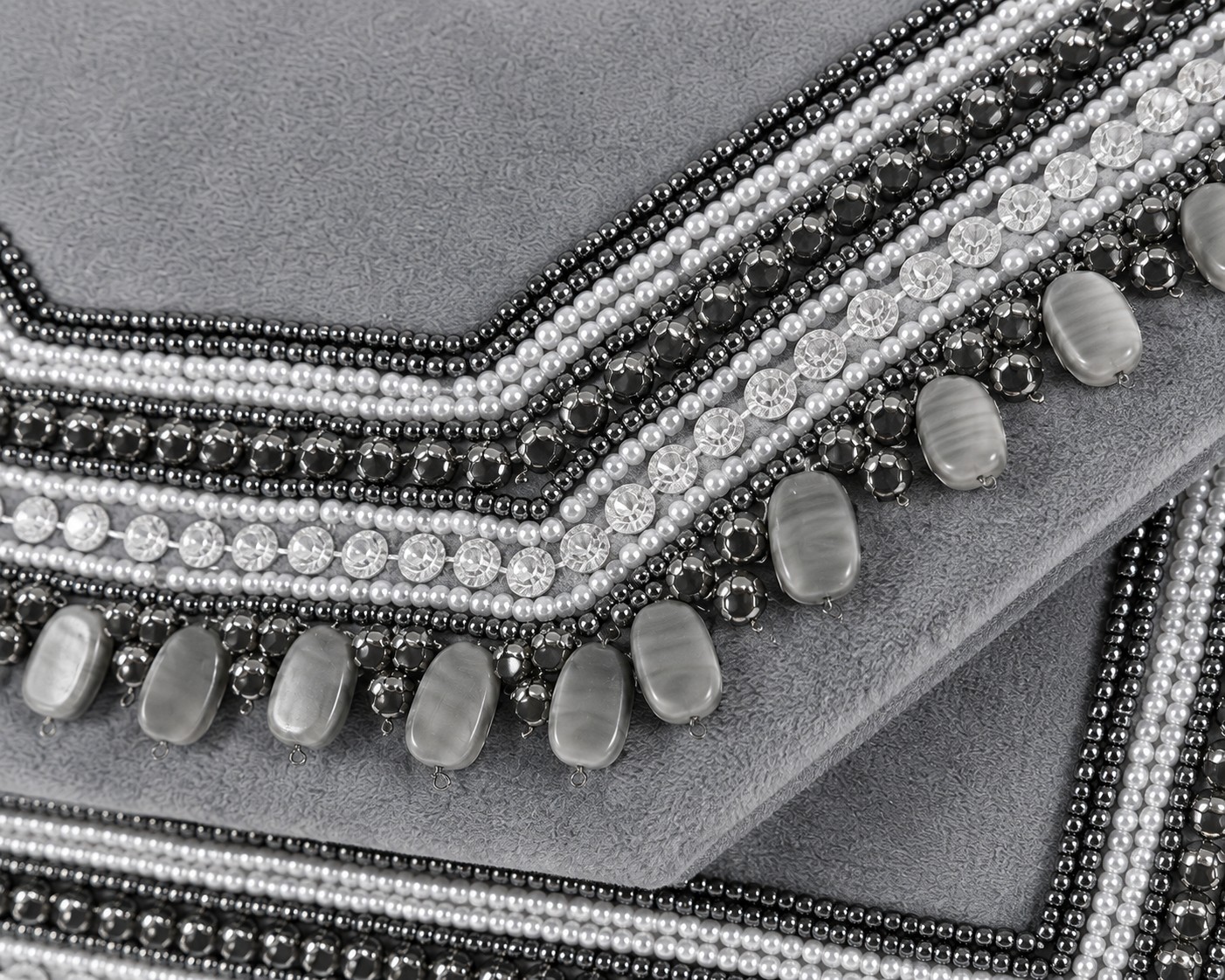 LuxeNest Grey Beaded Envelope Clutch Evening Party Wedding Bridal Handbag Purse