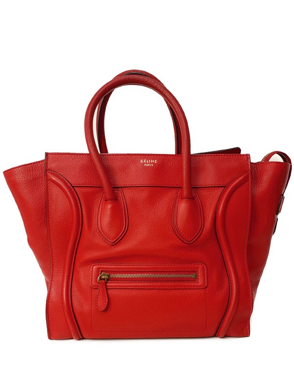 Celine Luggage Mini Shopper Tote 165213 Leather Red Tote Bag Women’s #TB1078