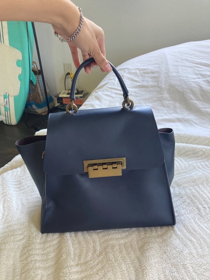 New Zac Posen Navy Eartha Iconic Top Handle Purse Leather Crossbody – MSRP $475