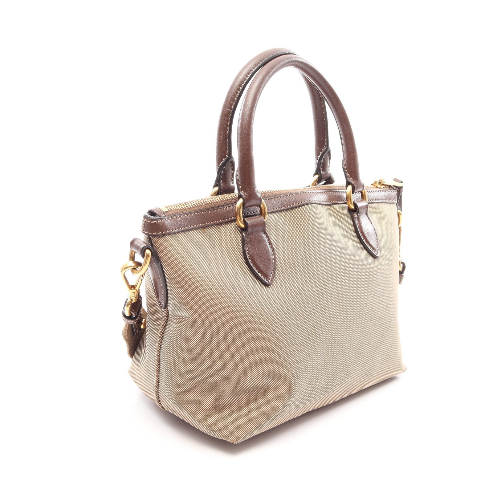 Prada LOGO JACQUARD 2WAY Handbag Brown Leather #RCB14628