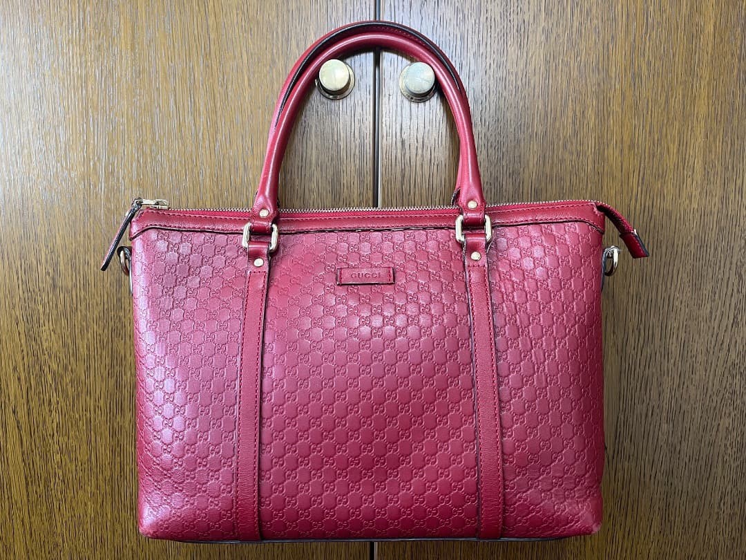 GUCCI Shima Leather Handbag Shoulder Bag Red Women Auth 9.44 x 11.81 x 4.72inch