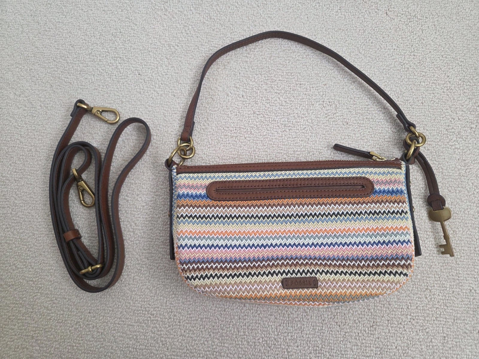 RARE Fossil Jolie Baguette Multicolored Woven Purse W/Long & Short Straps – NEW