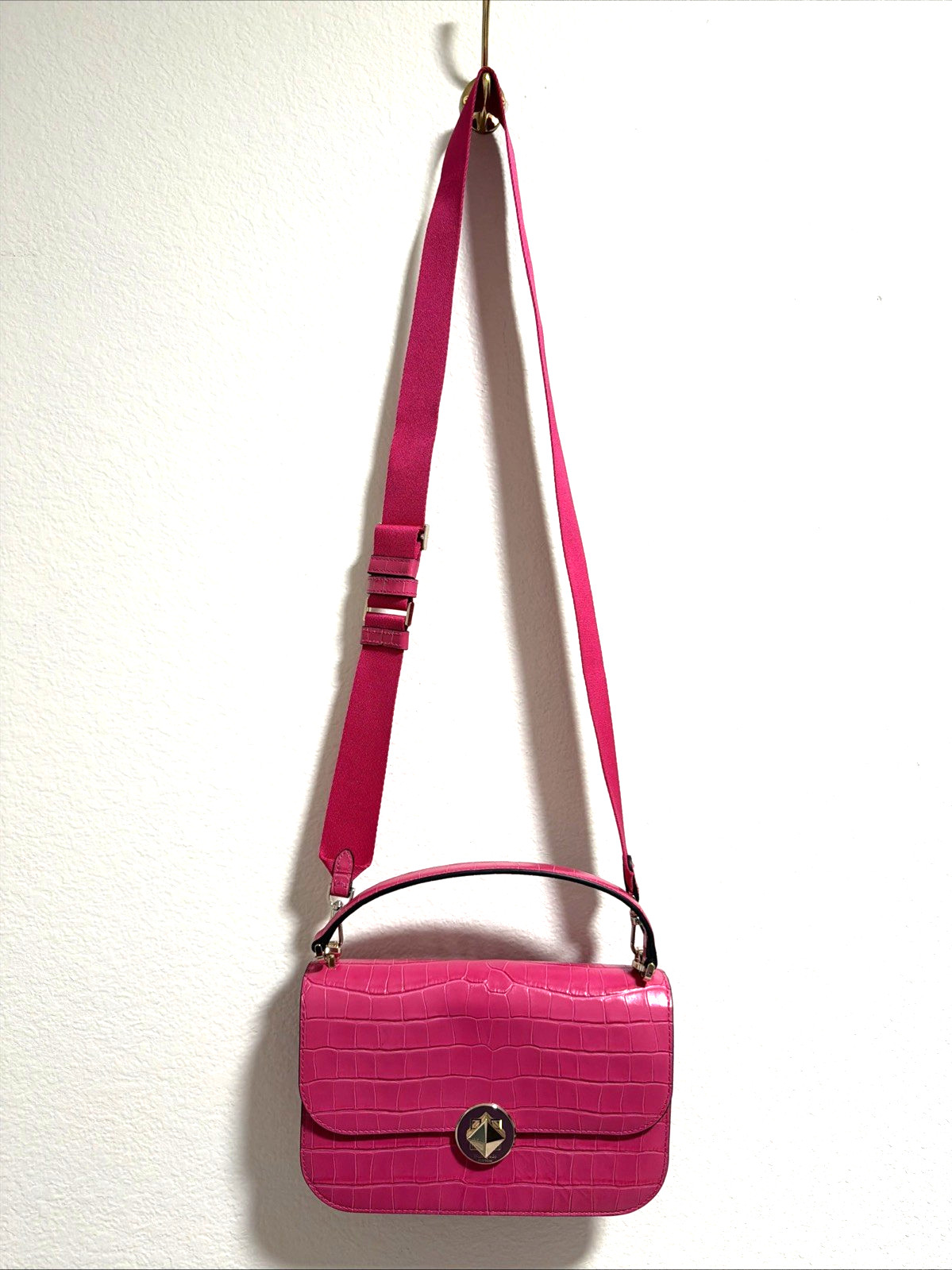 KATE SPADE AUDREY FLAP CROSSBODY Festive Pink Croc Embossed Leather K9375 V095