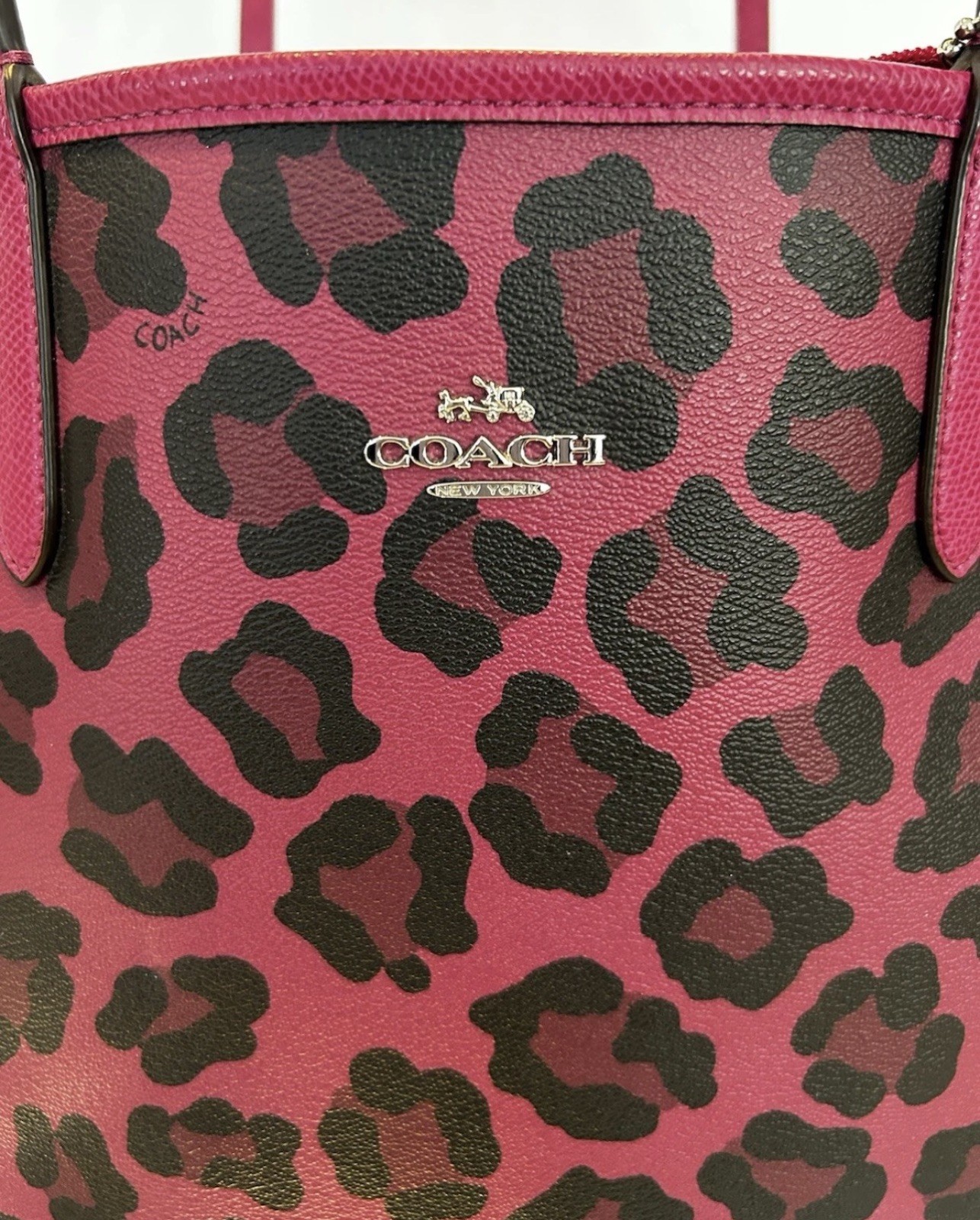 Coach Hot Pink Leopard Print Reversible City Tote RARE