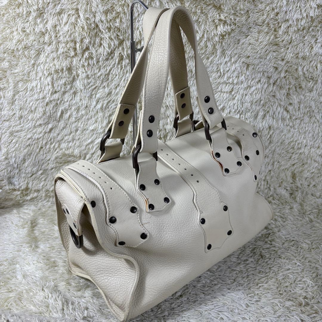 Mulberry Roxanne Handbag White Leather Studded Buckle Pocket Antique Brass HW
