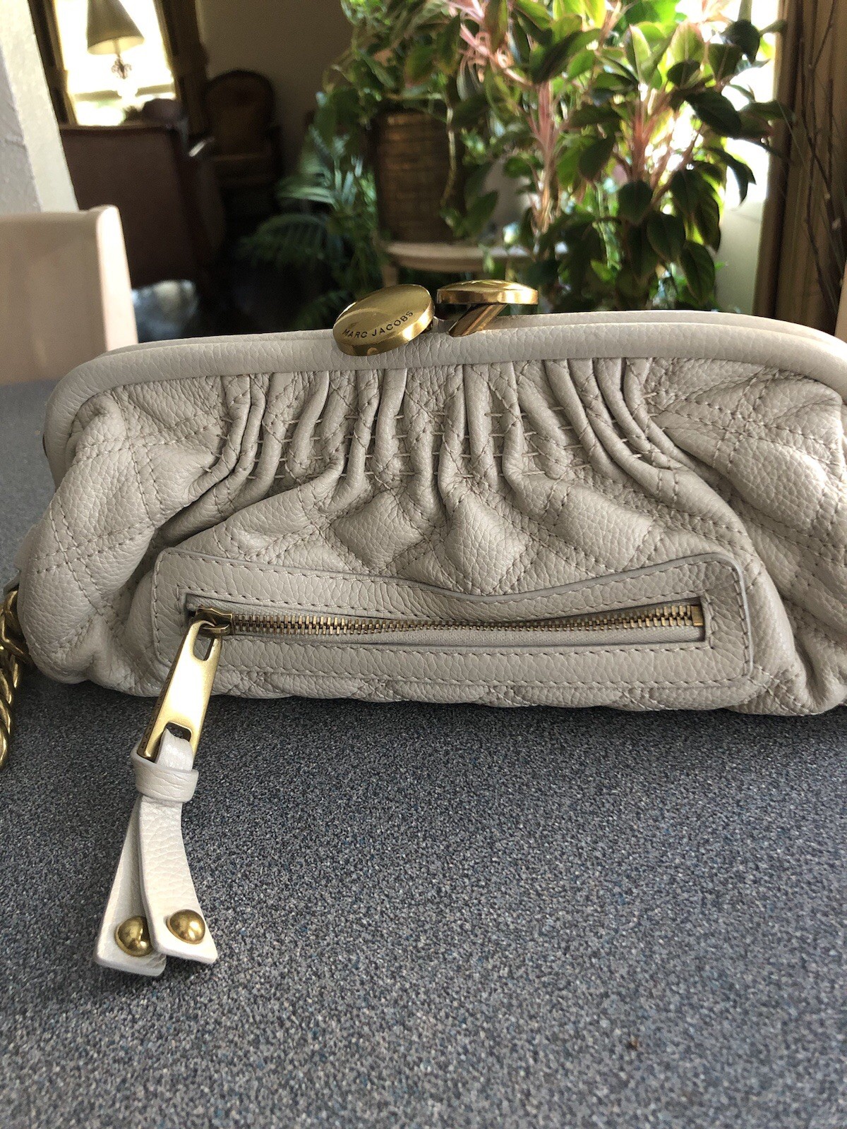 Mark and Jacob Ivory Calf Leather Quilted Chain Shoulder Bag G2U