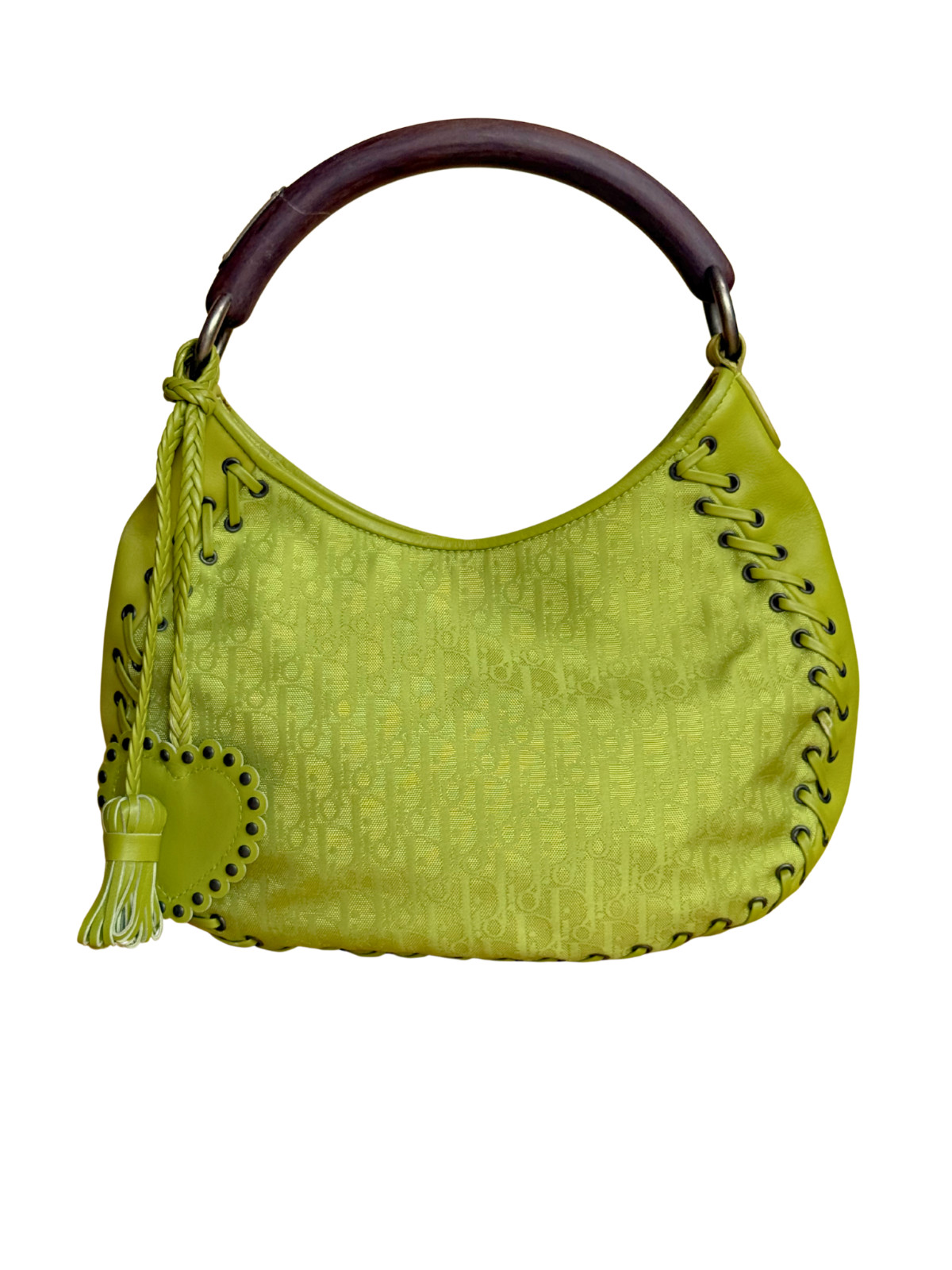 Christian Dior Galliano Diorissimo Canvas Shoulder Bag Lime Green Vintage Y2K