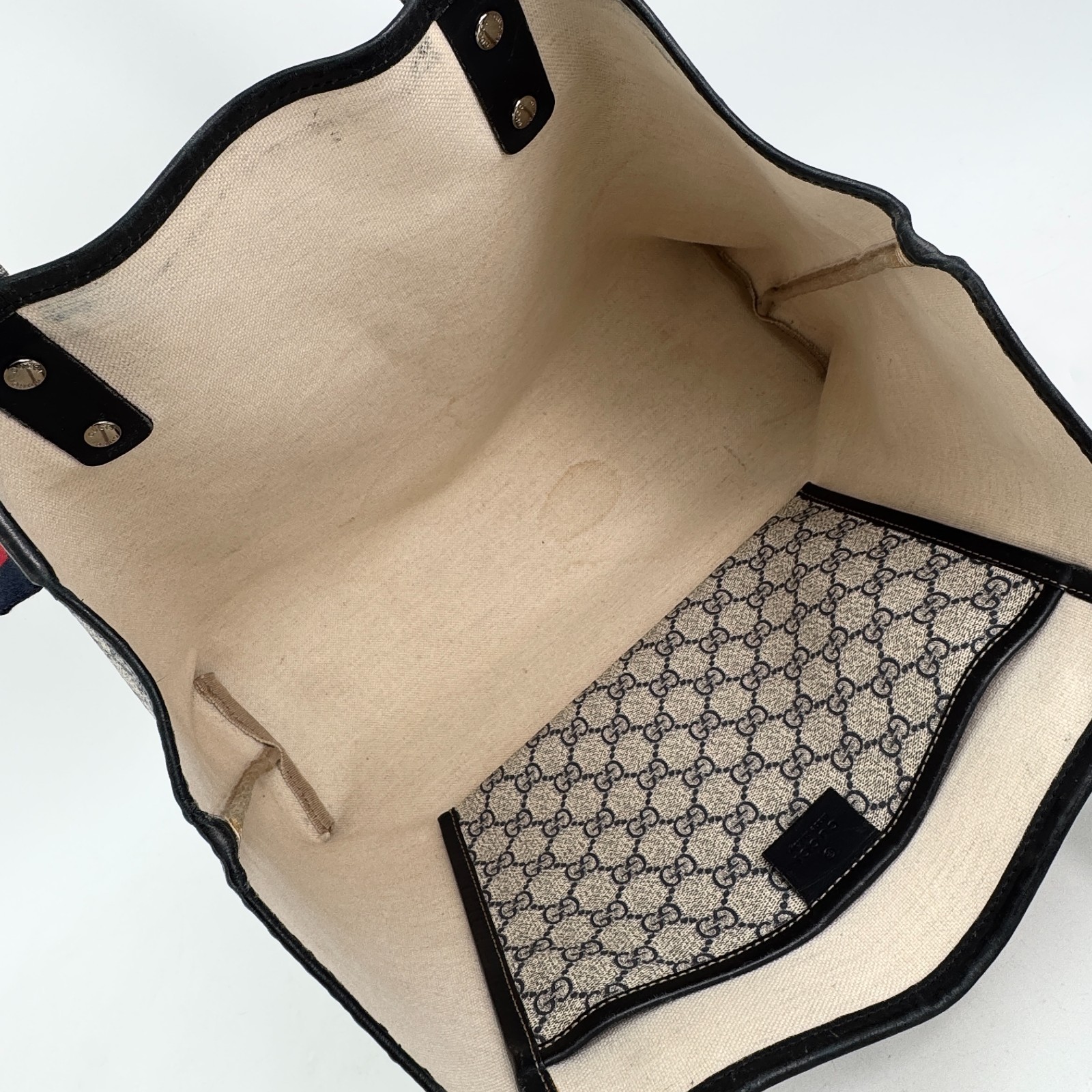 GUCCI GG Supreme Sherry Tote Bag PVC leather navy authentic