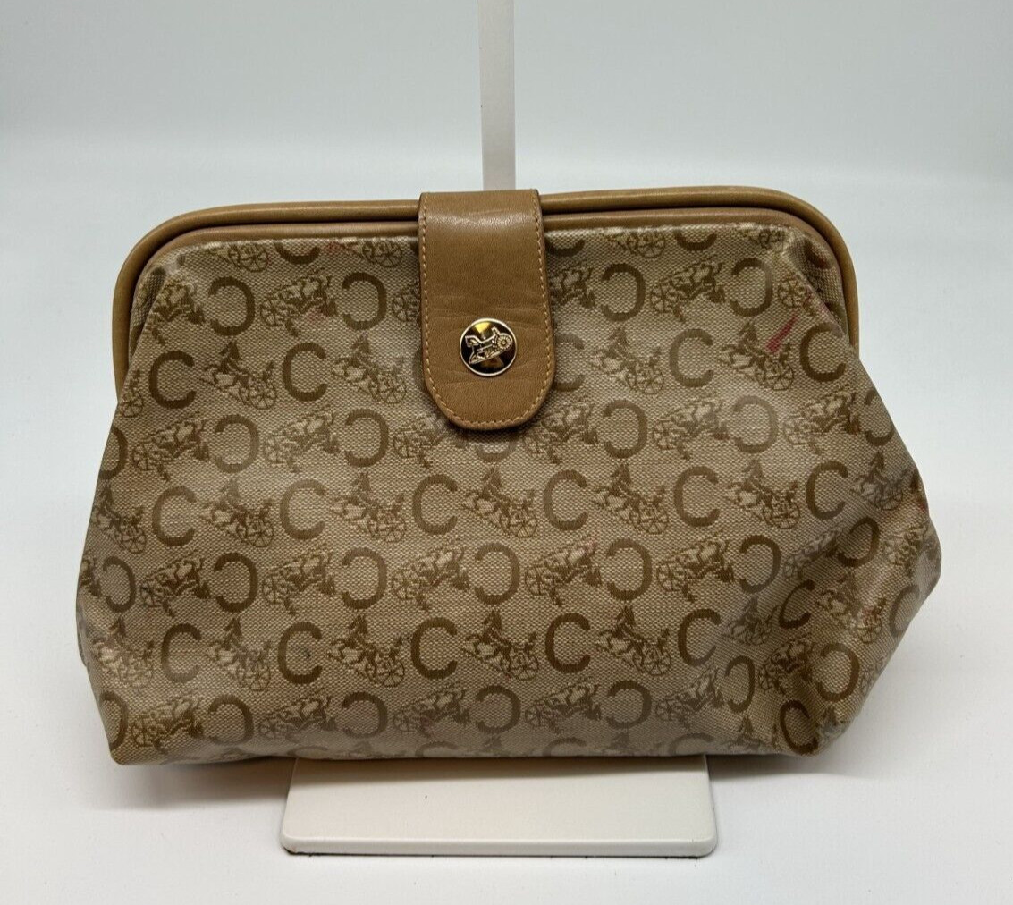 CELINE Macadam C Gamaguchi Pouch Beige Gold Auth 【RARE】