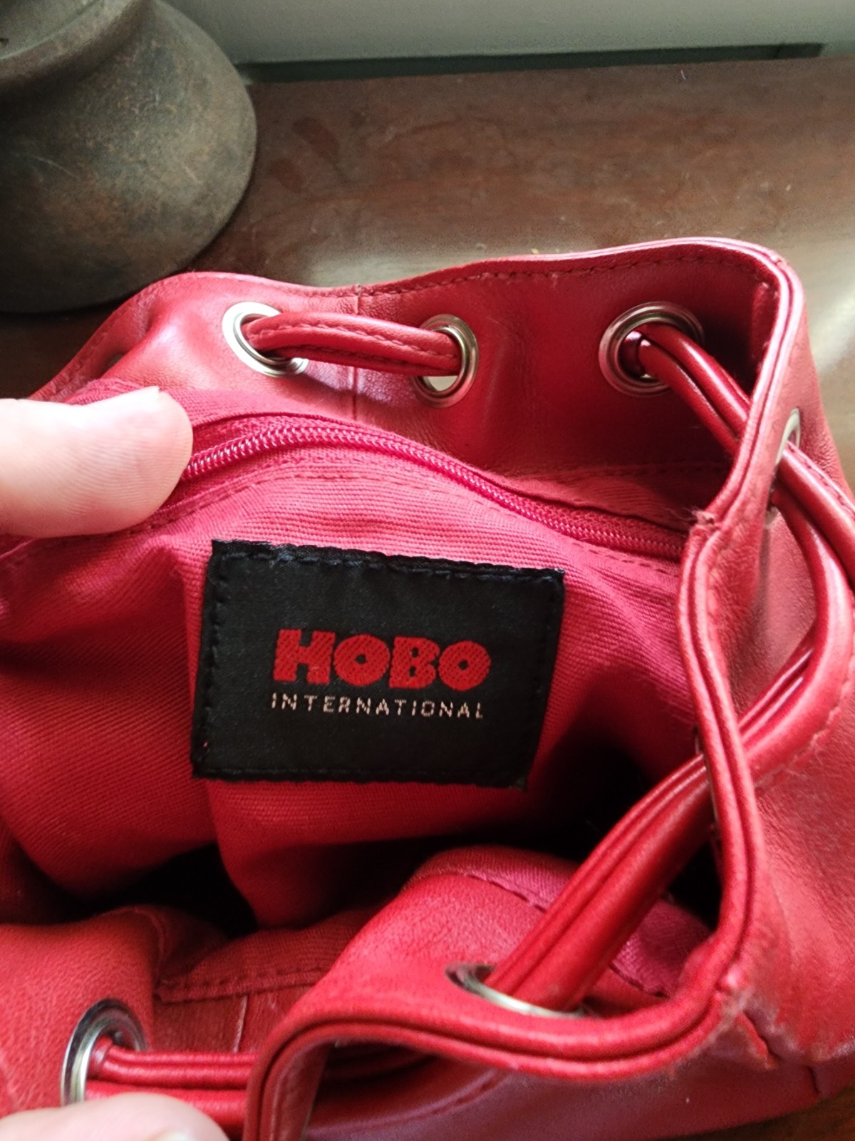 Hobo International Red Leather Drawstring Bucket Bag Crossbody