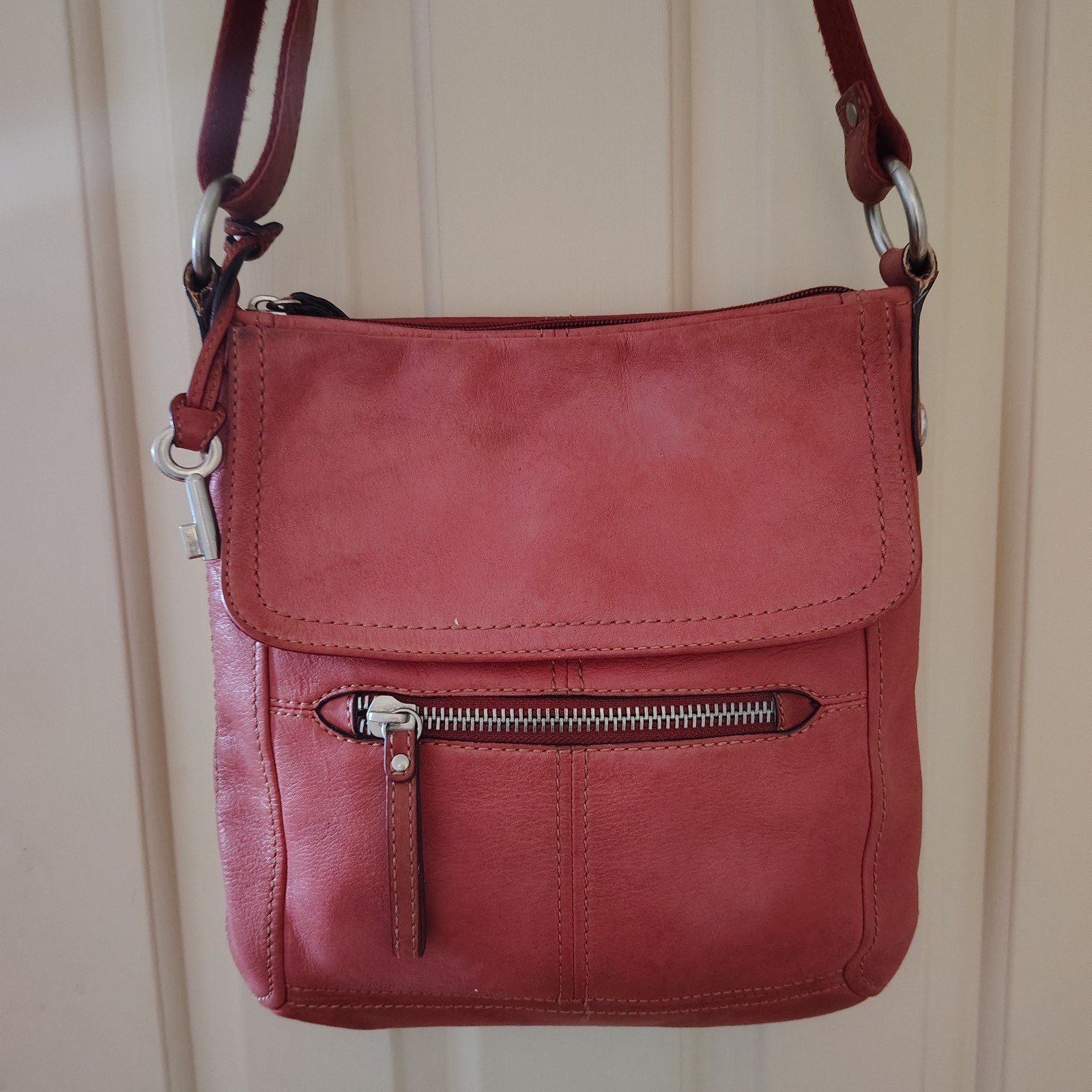 Fossil Hanover Messenger Bag ZB2869 Burnt Sienna Leather Vintage Crossbody