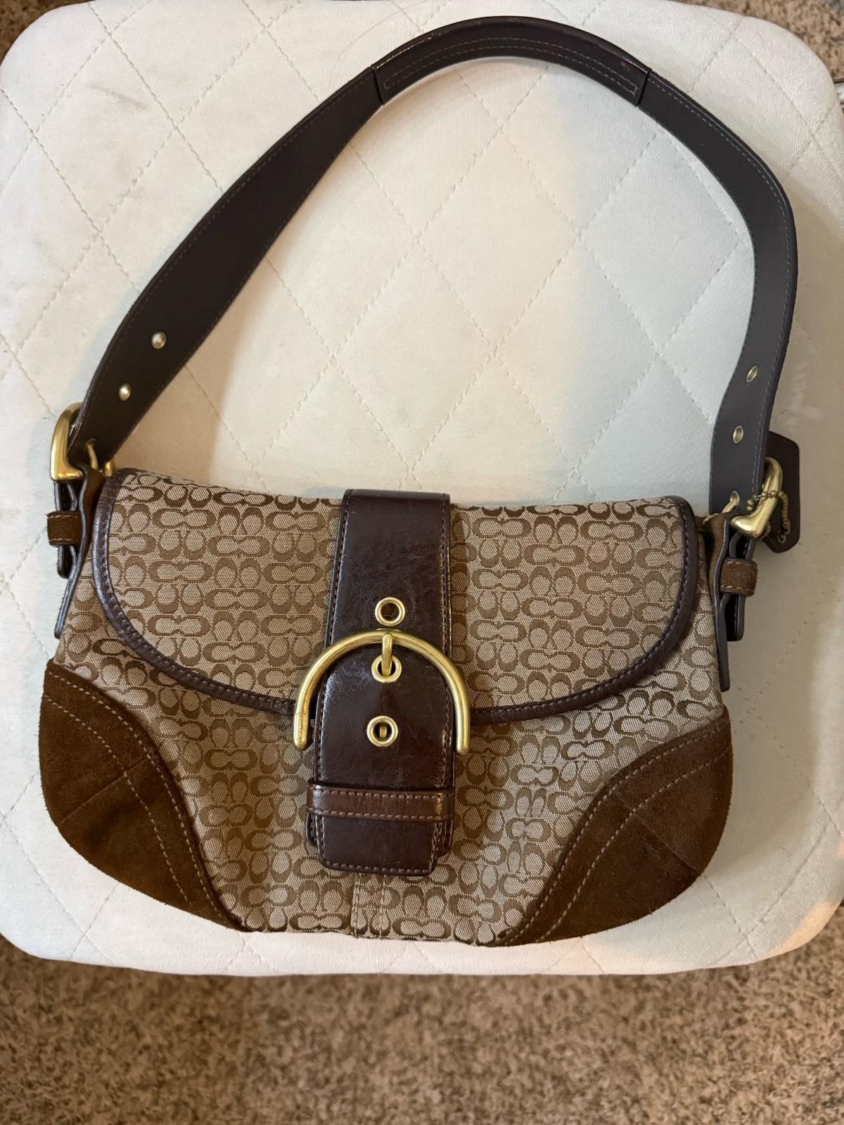 Coach 6818 SMALL Vintage Soho Brown Suede & Signature C Canvas Shoulder Bag Y2K