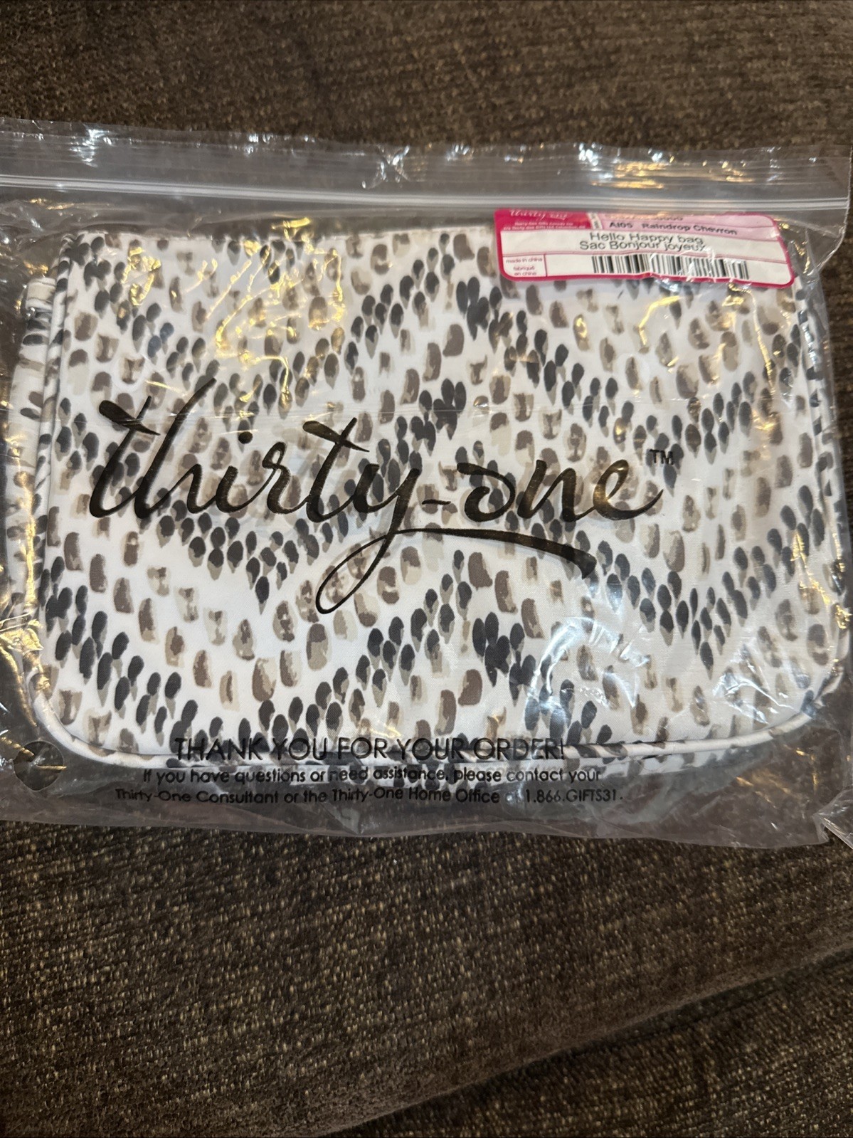 Thirty-One 31 Hello Happy Bag Raindrop Chevron NEW