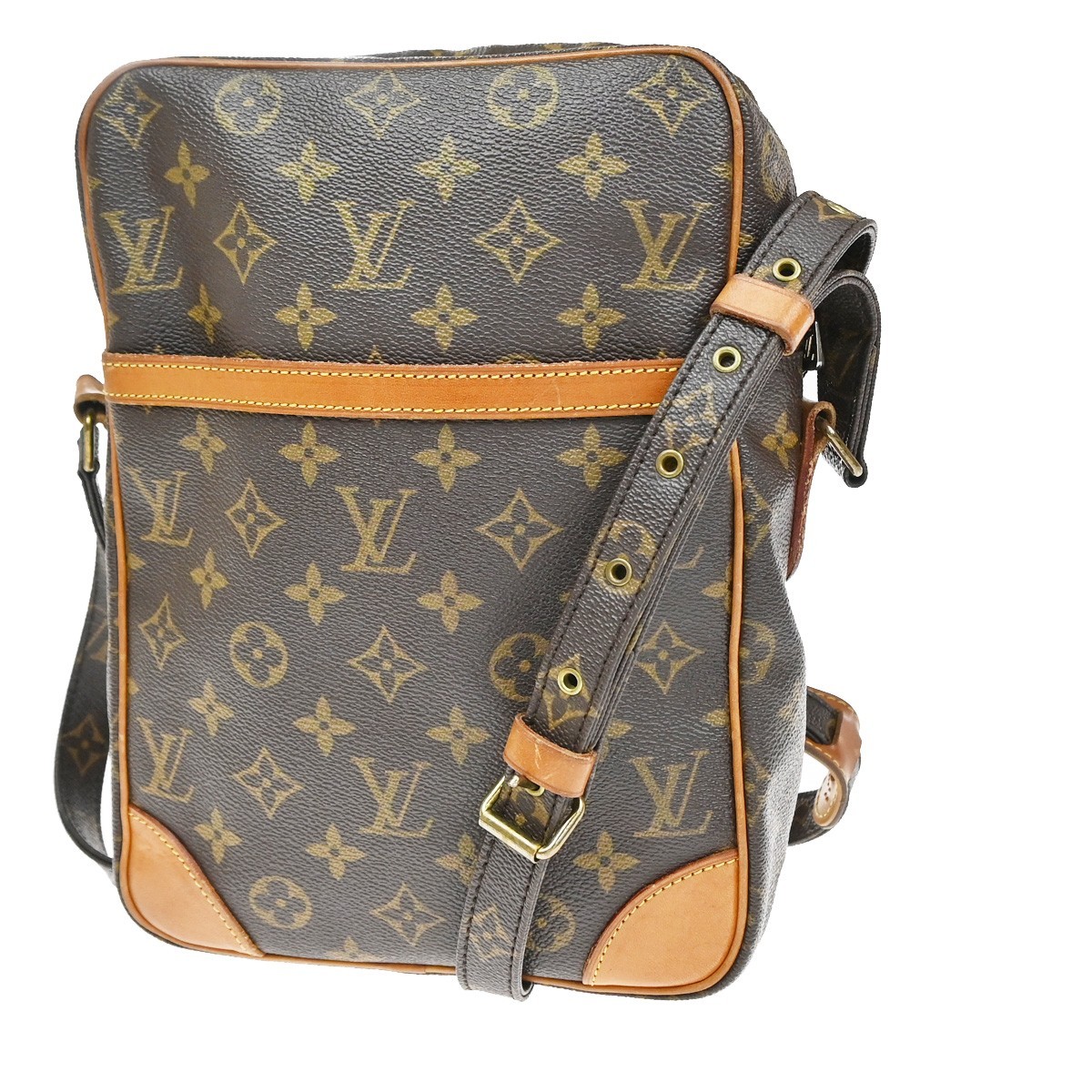 LOUIS VUITTON Logo Danube MM Shoulder Bag Monogram Leather Brown M45264 32CA866