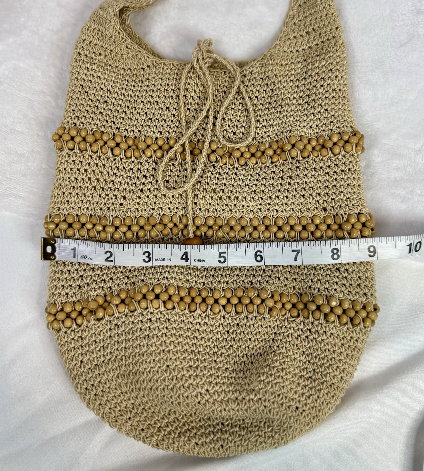 Vintage Kathie Lee Straw Beaded Shoulder Bag Boho Crochet Purse Wood Beads