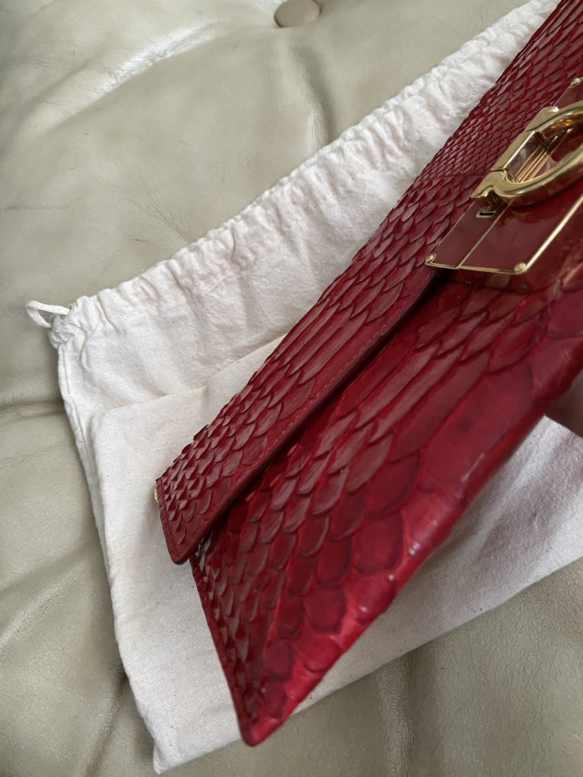 Rare Salvatore Ferragamo LARGE Python Clutch Evening Bag Leather Red Lock Key