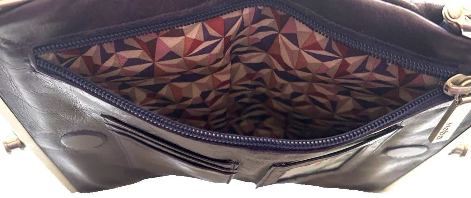 LKNU HOBO Lauren Polished Plum Leather Clutch/Phone Double Frame KissLock Wallet