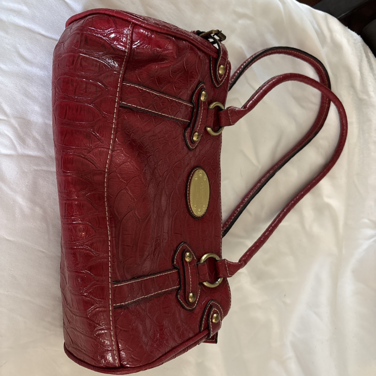 Rosetti New York Purse Shoulder Bag Handbag Faux Leather Vinyl Red Maroon Gold