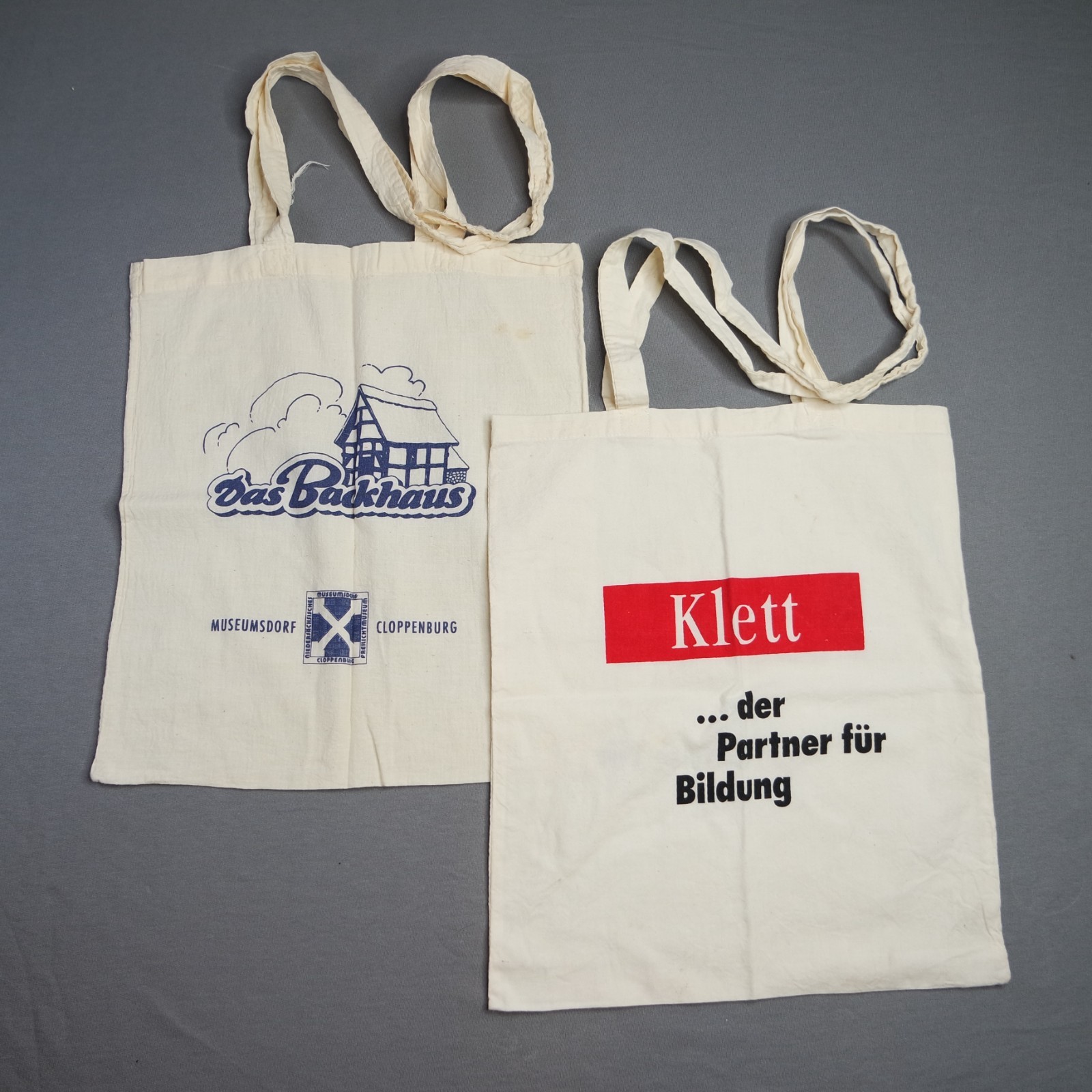 Set Of 2- Vintage German Tourist Linen Cotton Mini Tote Bags Advertising