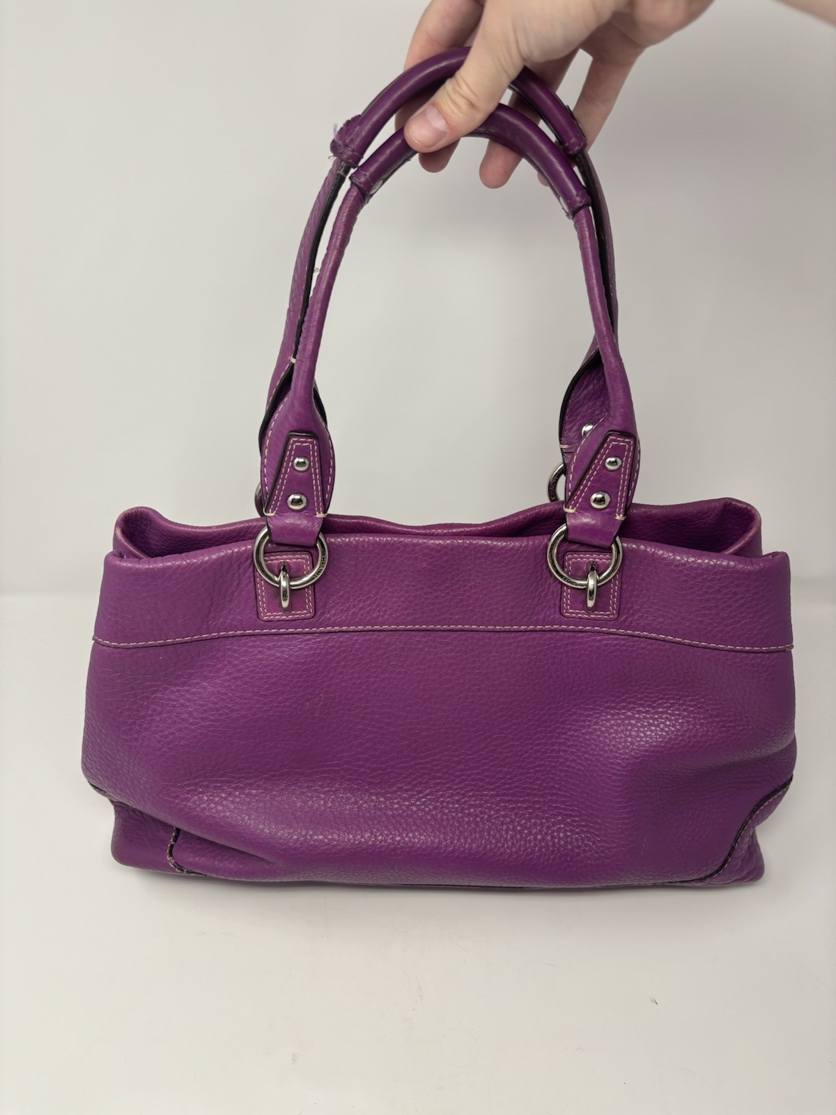 Coach Penelope Purple Pebbled Satchel Top Handle Bag Large Zip With Dust Bag