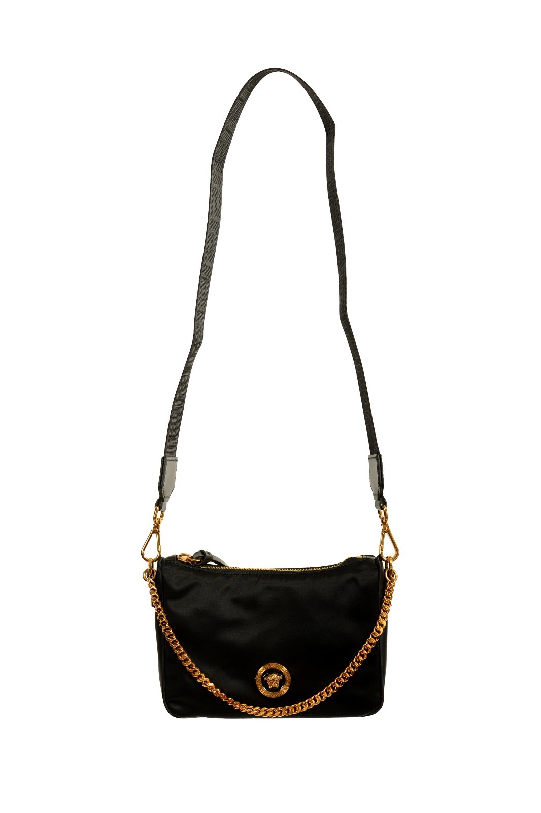 Versace Gold Medusa Black Nylon Small Hobo Handbag Shoulder Bag