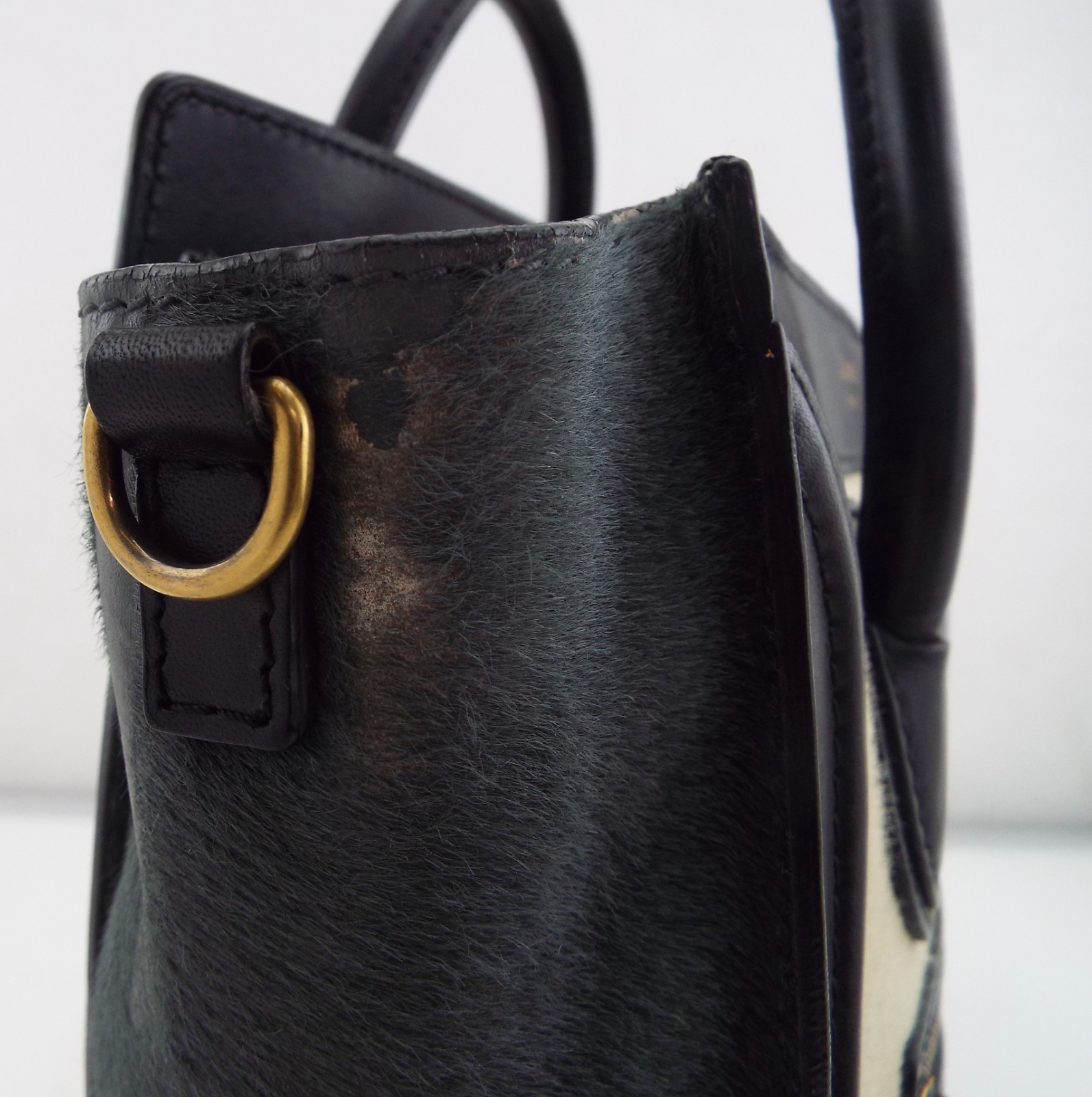 Celine – Tricolor Luggage Nano Bag – Beige Gray Black Calf Hair & Leather ~#6883