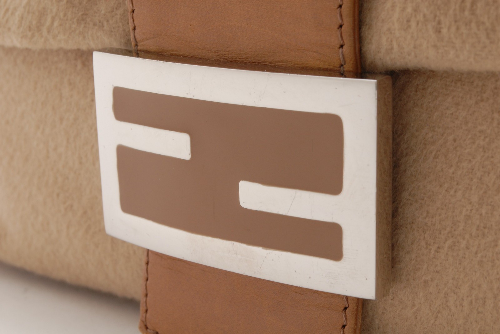 FENDI Mamma Baguette Shoulder Bag Beige Wool