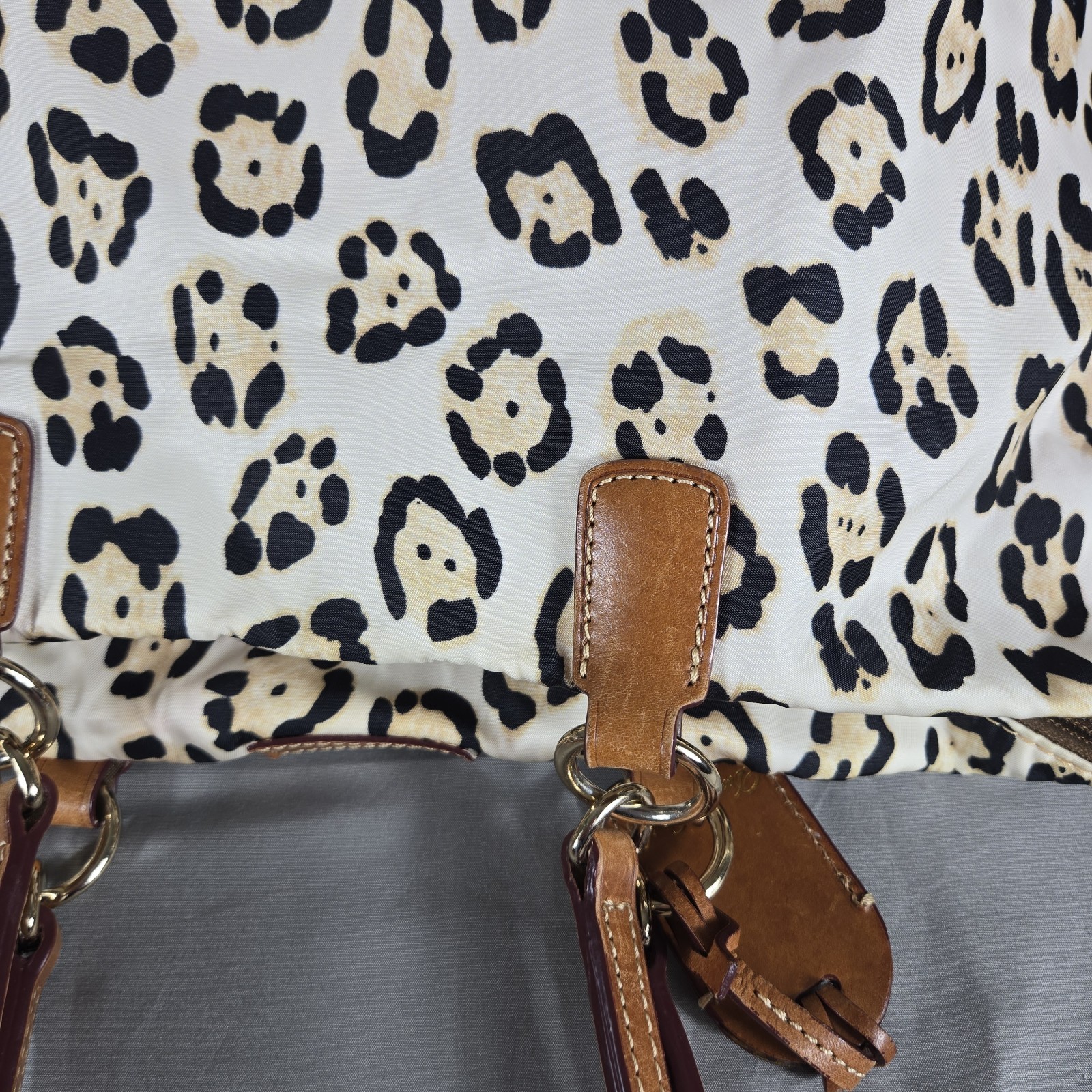 Dooney & Bourke Animal Print Satchel Top Handle Beige Black Zip Bag Charm