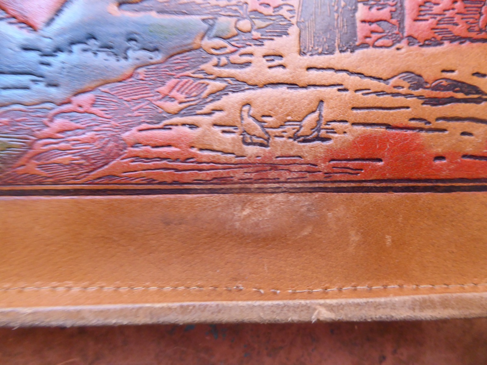 Vintage Egyptian Souvenir Purse Tooled Painted Leather Desert Pyramids