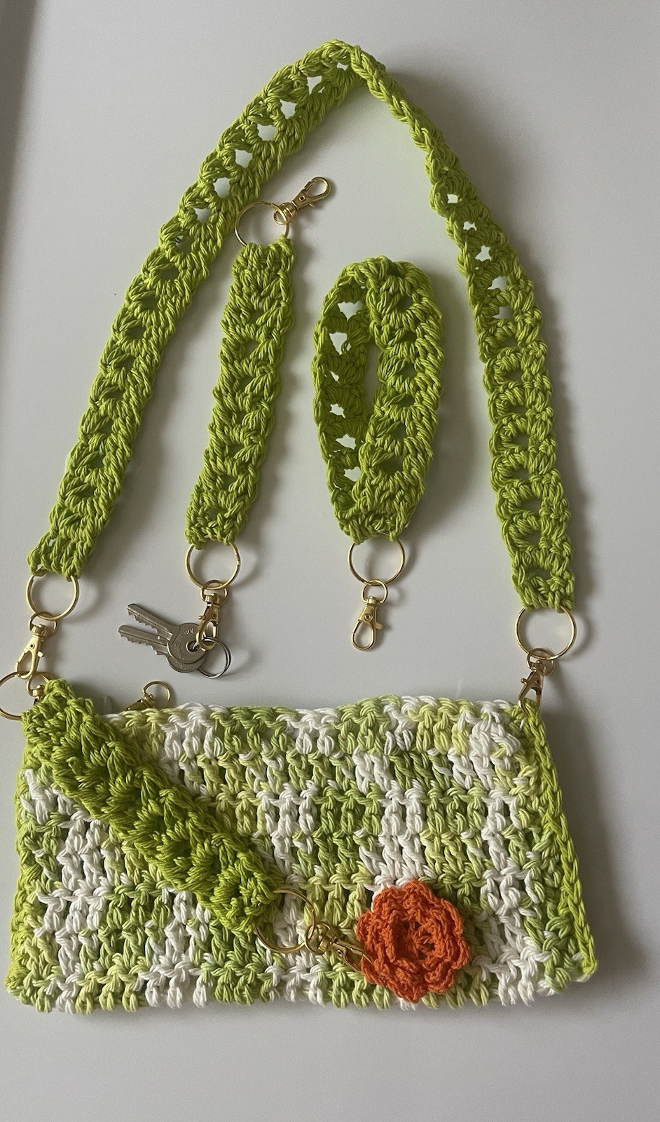3 Piece Hand Crochet Zipper PhoneBag-Detachable Key Chain/Wristlet