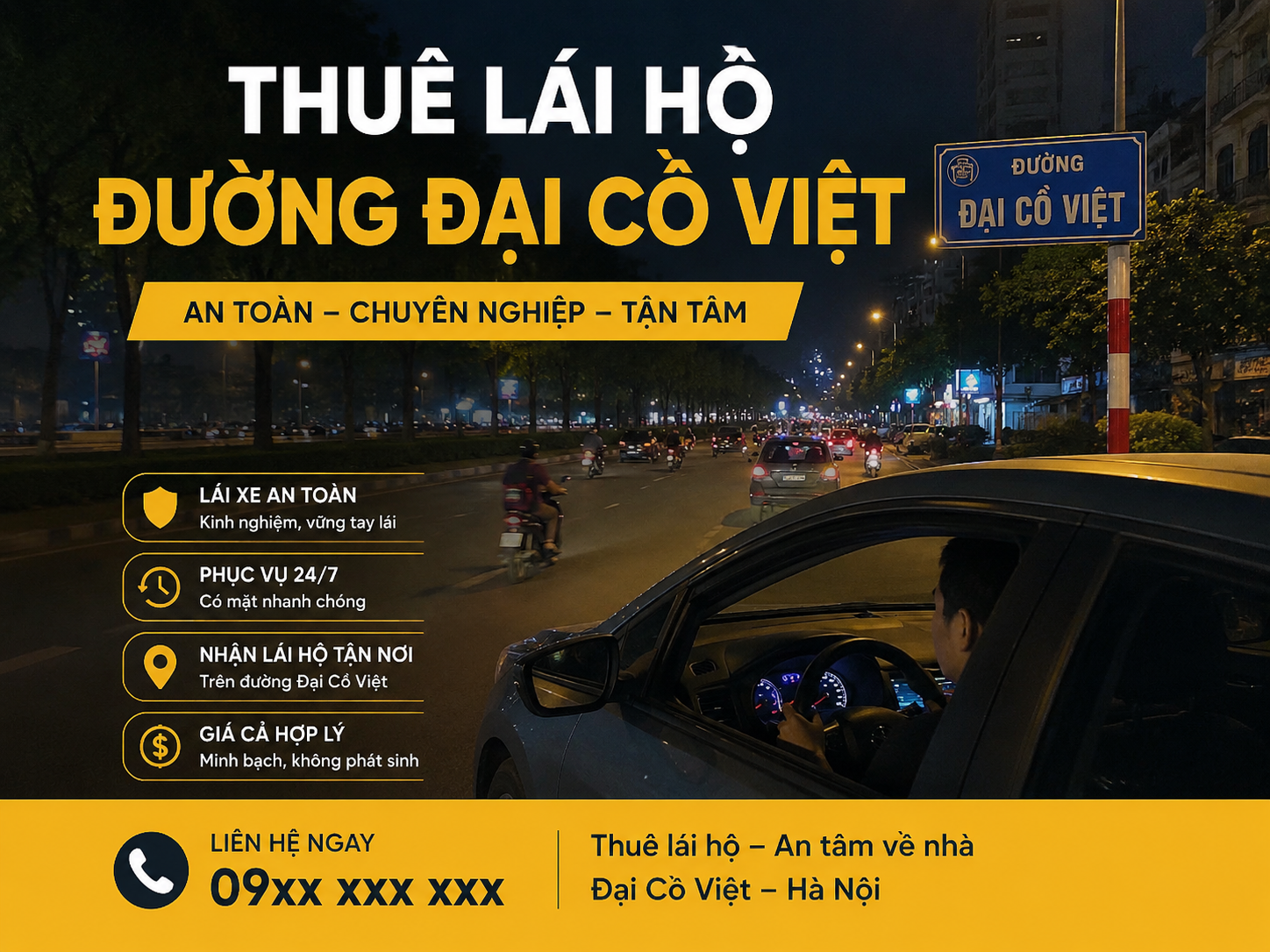 thuê lái hộ đường Đại Cồ Việt